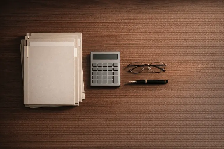 An accountant desk with document folders
